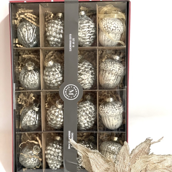 Martha Stewart Silver Mercury Glass Pinecone acorn Christmas Ornaments Set - Picture 3 of 9